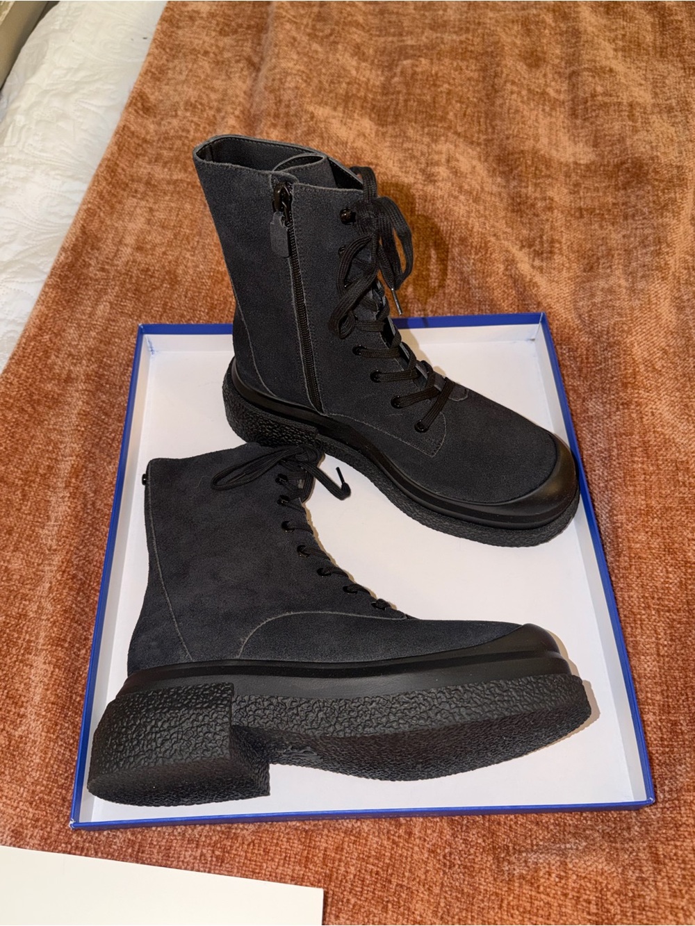 Stuart Weitzman Black Lace-Up Platform Combat Boots